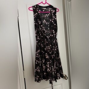 LOFT Black Dress with Pink and Green Floral Print